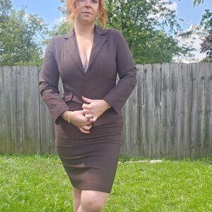 VNT Office Siren Preppy Coastal Latte Girl Brown Pinstriped Blazer & Skirt Set